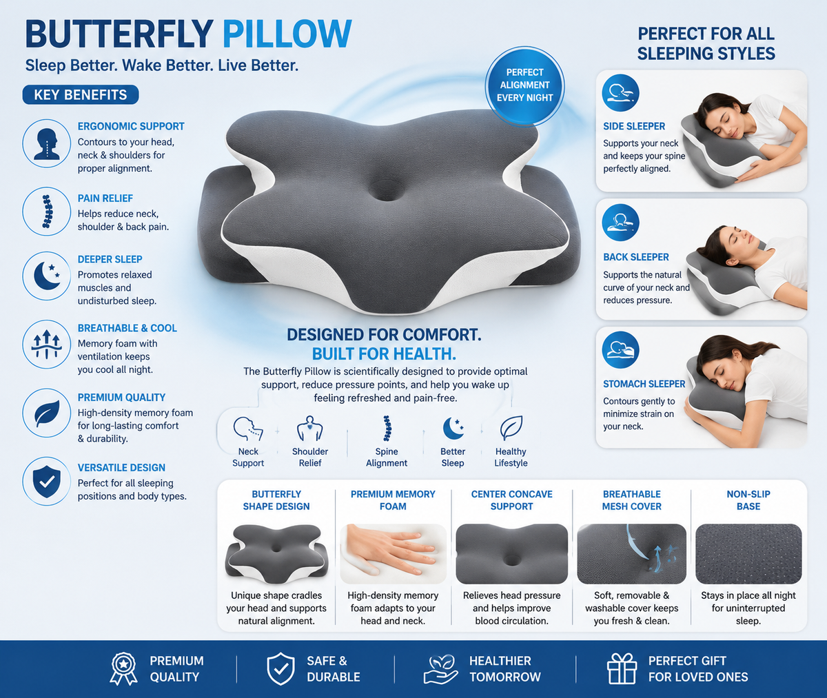 Butterfly pillow features