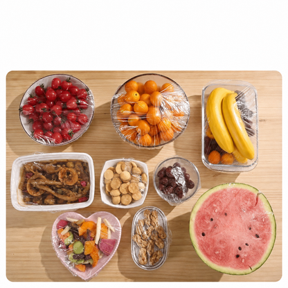 Housses alimentaires sur bols, fruits et restes